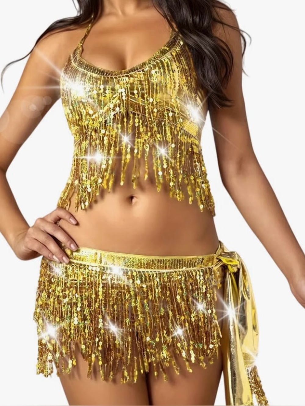 Gold sequin tassel belly dance set
